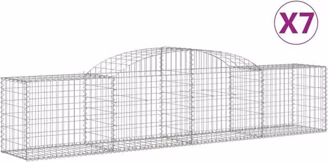 Berkfield Home Arched Gabion Baskets, 7 Piece Set in Silver Galvanised Steel, W: 300 cm, D: 50 cm, H: 60-80 cm