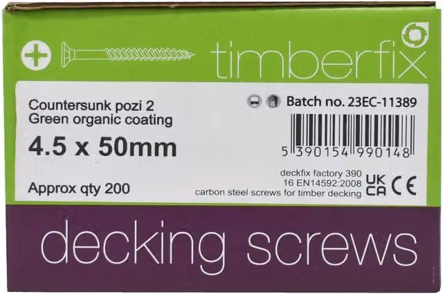 Snowdon Timber Green Decking Self-Drilling Screws with Black Phosphate Finish, Pozidriv, 4.5 x 50 mm, Box of 200