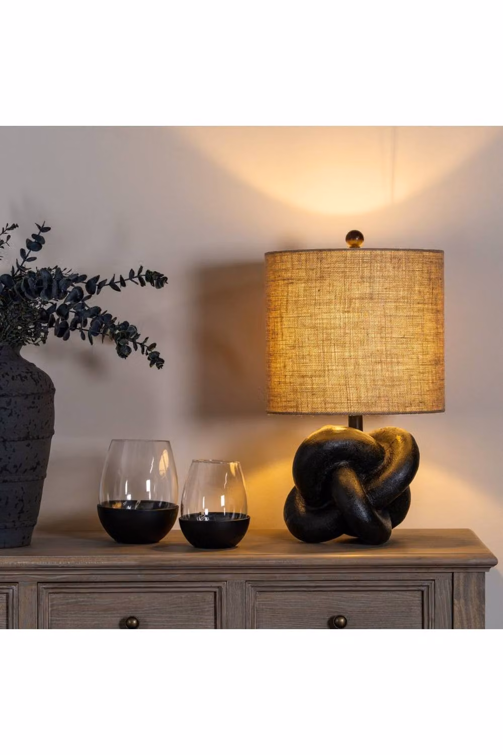 KDMD Black Knot Ceramic Table Lamp with Beige Fabric Cylinder Shade – 2