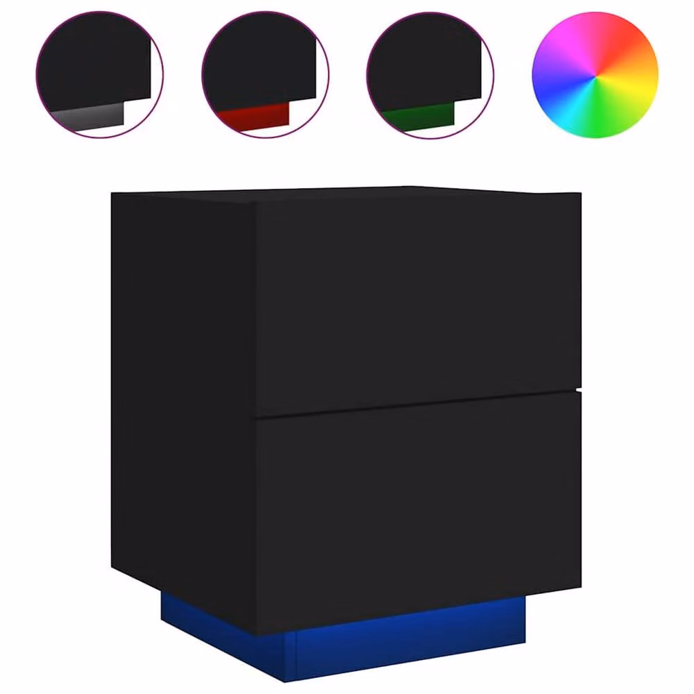 Berkfield Home Modern Black Decorative Bedside Cabinet with Integrated LED Lights, W/D/H: 45 x 40 x 55 cm – 2