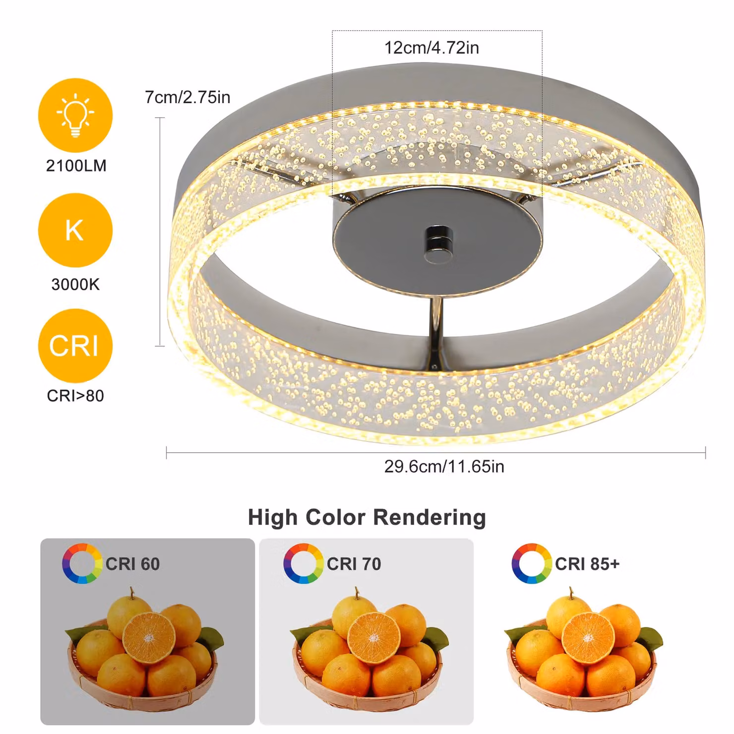 Garwarm 1-Light LED Dimmable Flush Mount Ceiling Light in Silver, Diameter: 29.6 cm – 2