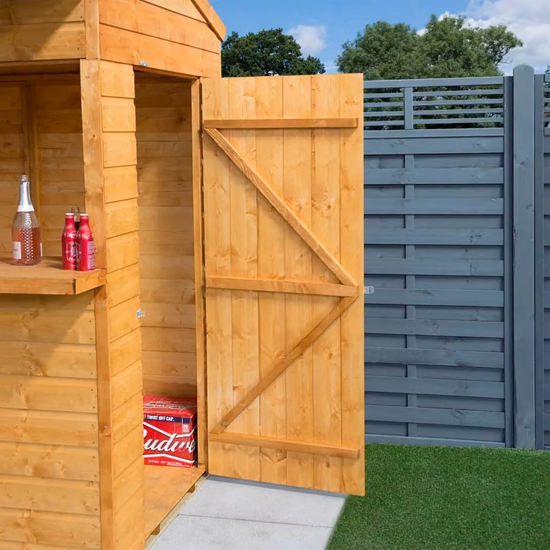 Rowlinson Brown Rustic Wood Garden Bar Storage Tall Cabinet W: 190 cm, D: 184 cm, H: 240 cm – 2