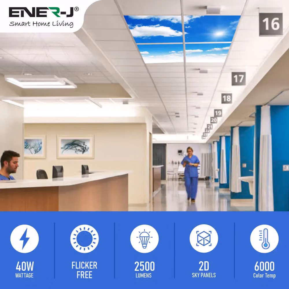 ENER-J SKY Cloud LED Ceiling Panel Set of 4, 40W, 6000K Daylight, White, W/D/H: 60 x 60 x 60 cm – 2