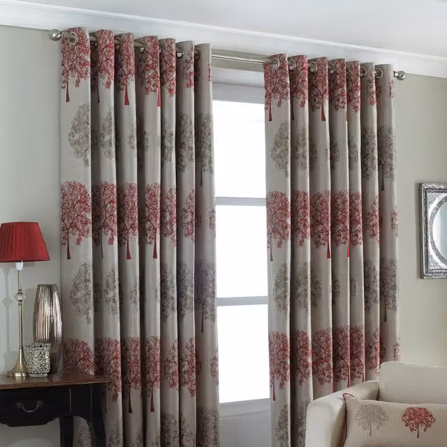 Make It A Home Oakdale Embroidered Room Darkening Eyelet Curtain Pair in Red, Width: 117 cm