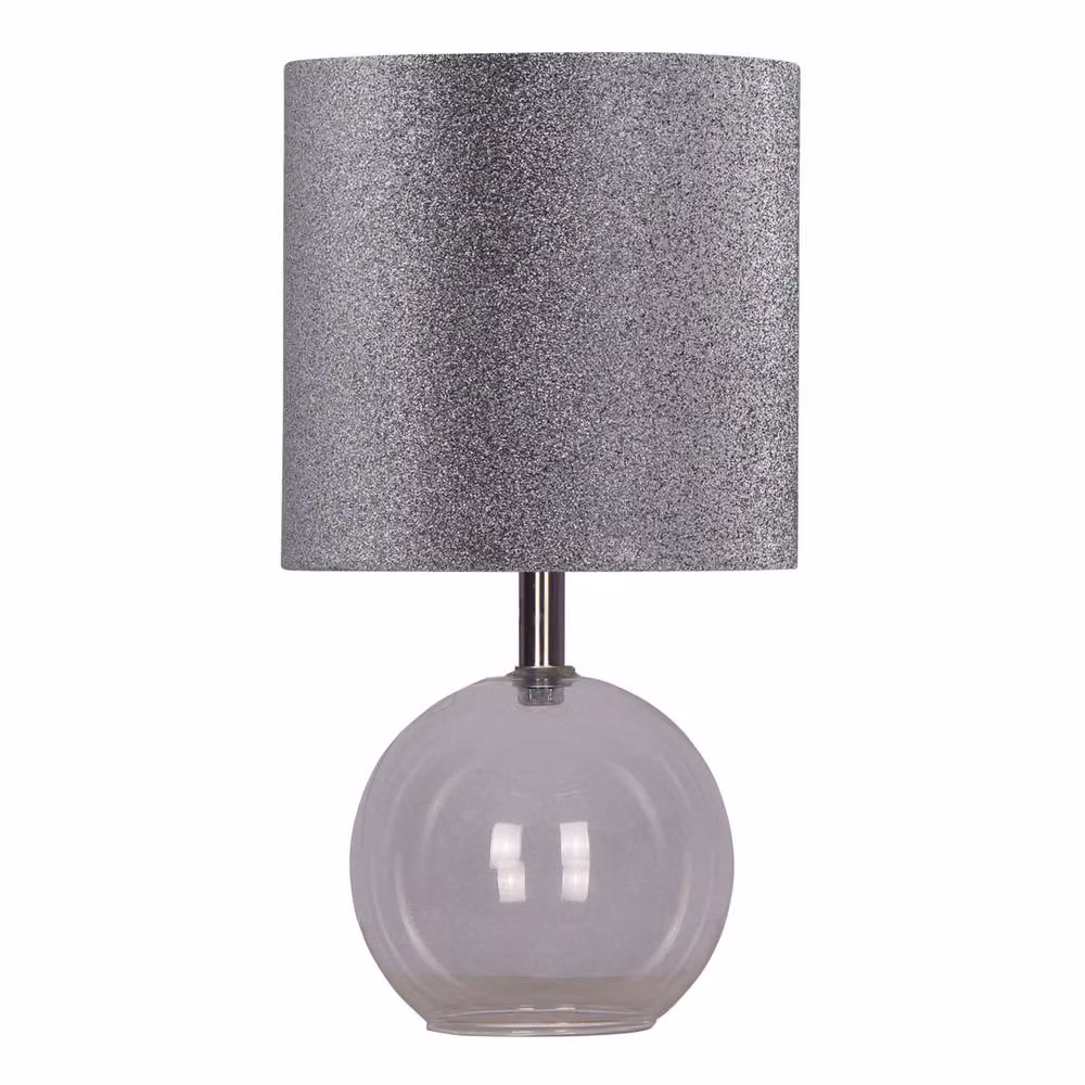 First Choice Lighting Set of 2 Buck Clear Glass Globe Table Lamps with Silver Glitter Shade – 2