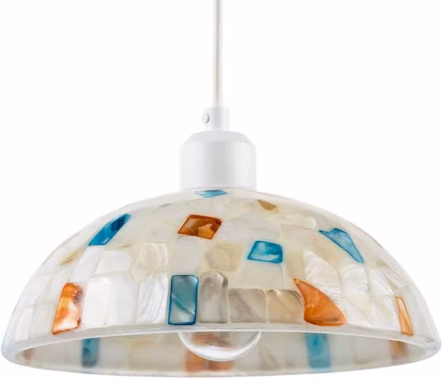 Happy Homewares Mother of Pearl Mosaic Dome Pendant Lighting Shade with Shell Tiles in Beige, Blue and Multicolour – 1