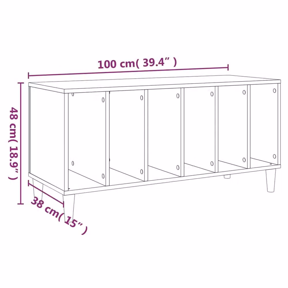 Berkfield Home Record Cabinet in Grey Sonoma, W/D/H: 100 x 38 x 48 cm – 4