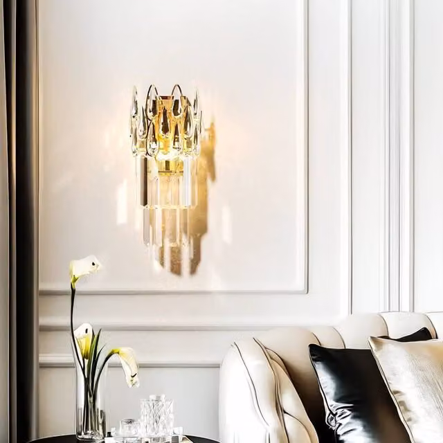 PAWNORA Luxury Crystal LED Wall Lamp in Gold/Brass