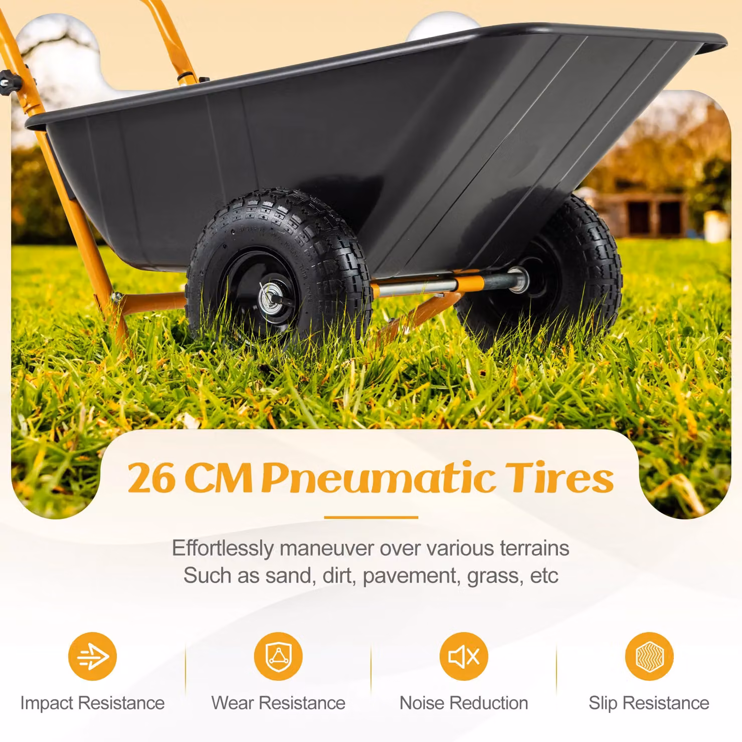 Costway Dual-Wheel Garden Utility Wheelbarrow with Foldable Handle, 80 L, Black – 4