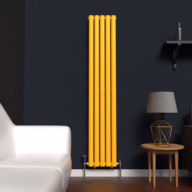 Lux Heat Oval Coloured Vertical Radiator in Sunflower Yellow, H: 160 cm, W: 30 cm