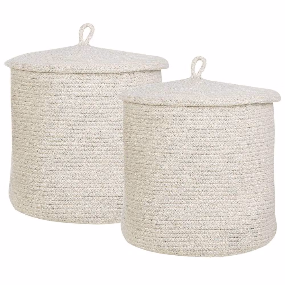 Wyld and Coco Set of 2 White Striped Cotton Storage Baskets with Lids – 2