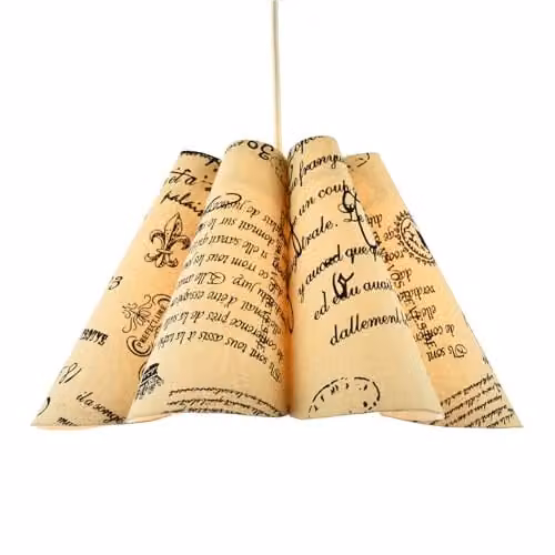 Happy Homewares Vintage France Theme Beige Linen Fabric Pendant Lighting Shade with Black Scroll Wording, W/D/H: 20 x 20 x 35 cm – 1