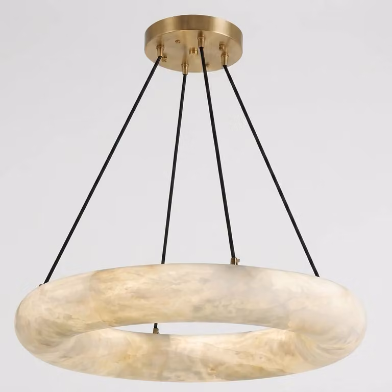 Araco Lumière Frozen Vector Alabaster Pendant Light in White and Gold/Brass