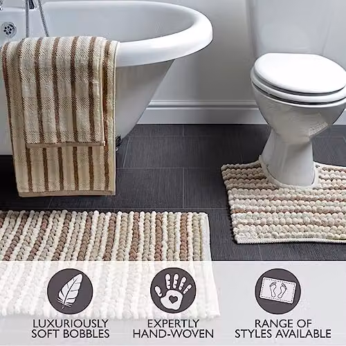 Allure Bath Fashions Striped Chunky Bobble Toilet Mat, Multicolour, W/D: 50 x 50 cm – 3