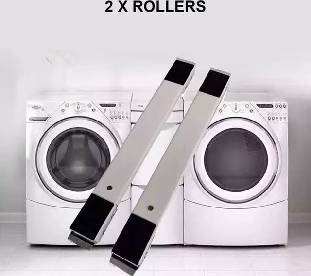 VOGREX 2-Piece Heavy Duty Steel Appliance Rollers for Washer and Dryer in Silver