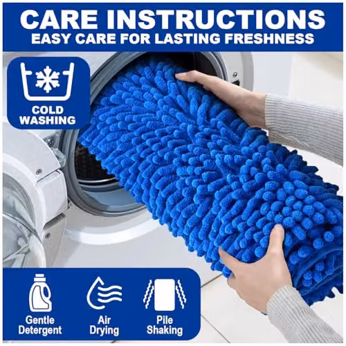GAVENO CAVAILIA Blue Chenille Microfibre Faux Fur Bath Mat, W/D: 50 x 80 cm – 9