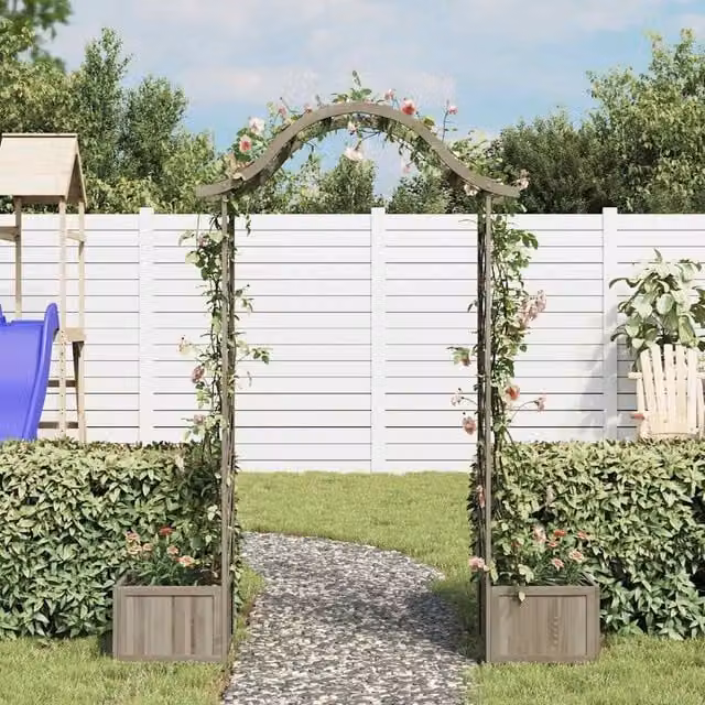 Berkfield Home Beautiful Garden Pergola with Planter in Grey Solid Firwood, W/D/H: 204 x 175 x 40 cm – 1