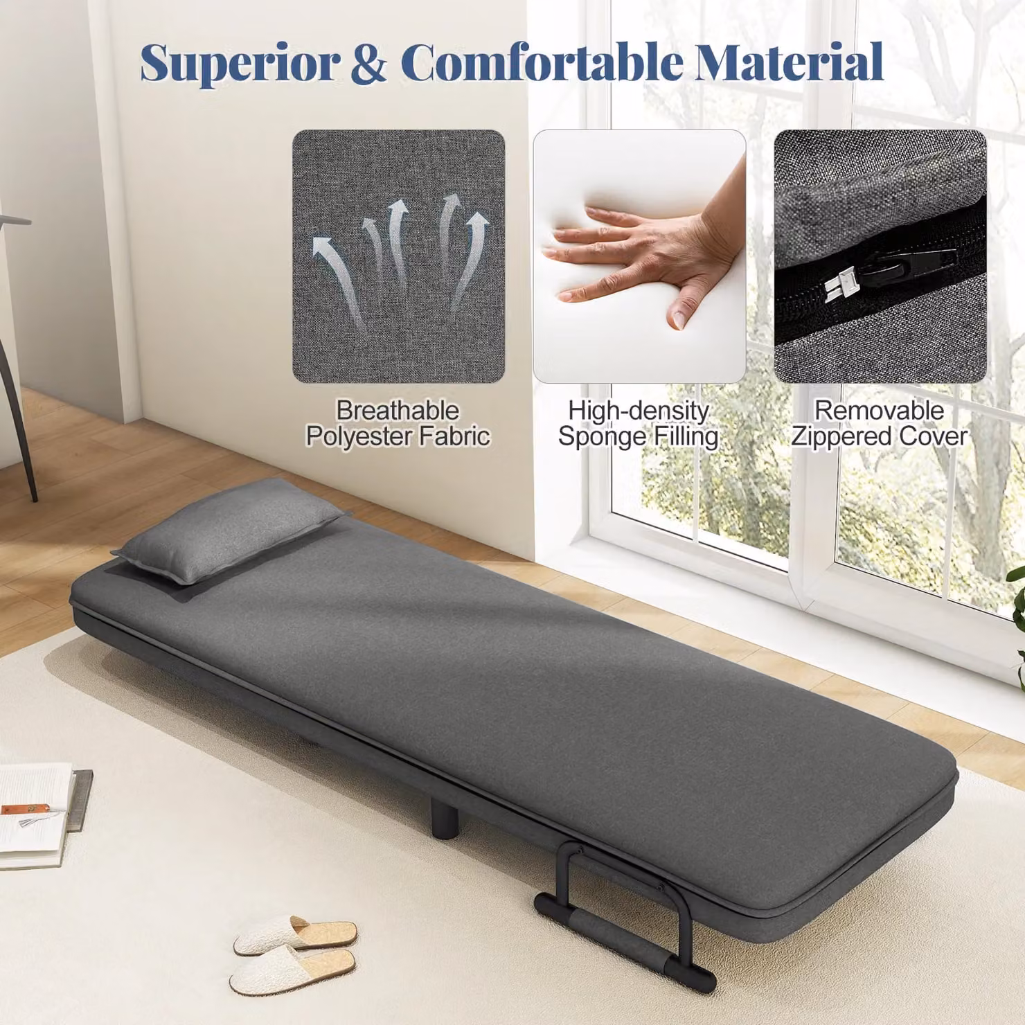 Costway 3-in-1 Convertible Sofa Bed Sleeper Chair with Lumbar Pillow in Dark Grey – 10