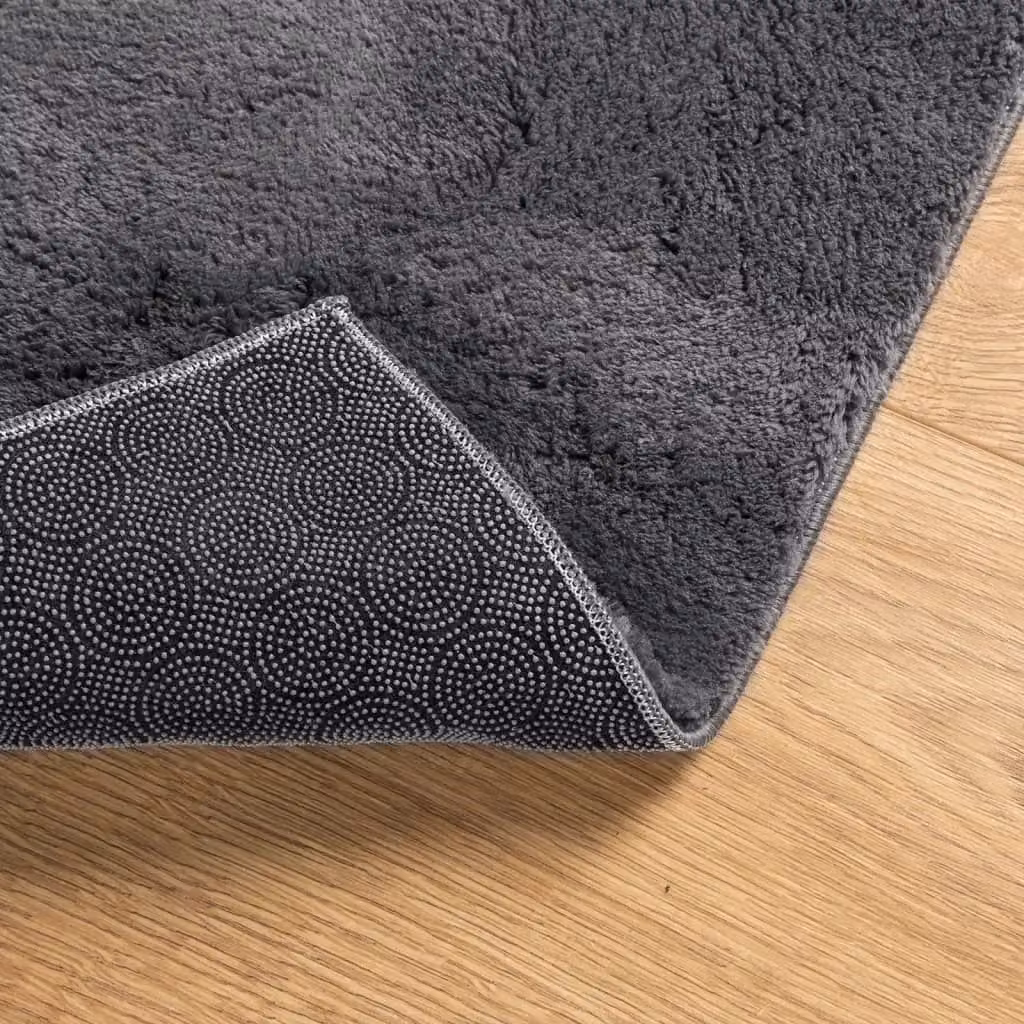 Berkfield Home Round Short Pile Soft and Washable Rug in Anthracite Black, Diameter: 100 cm – 2