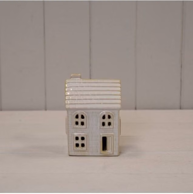 KDMD Classic Stoneglazed Ceramic LED Traditional House Tabletop Ornament in White