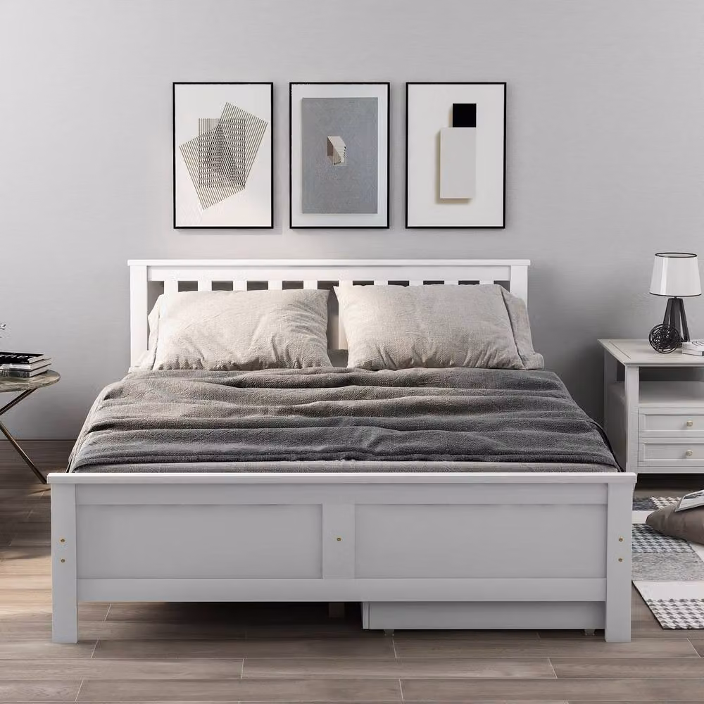 STILVORA Double Bed Frame with Storage Drawers in White – 4
