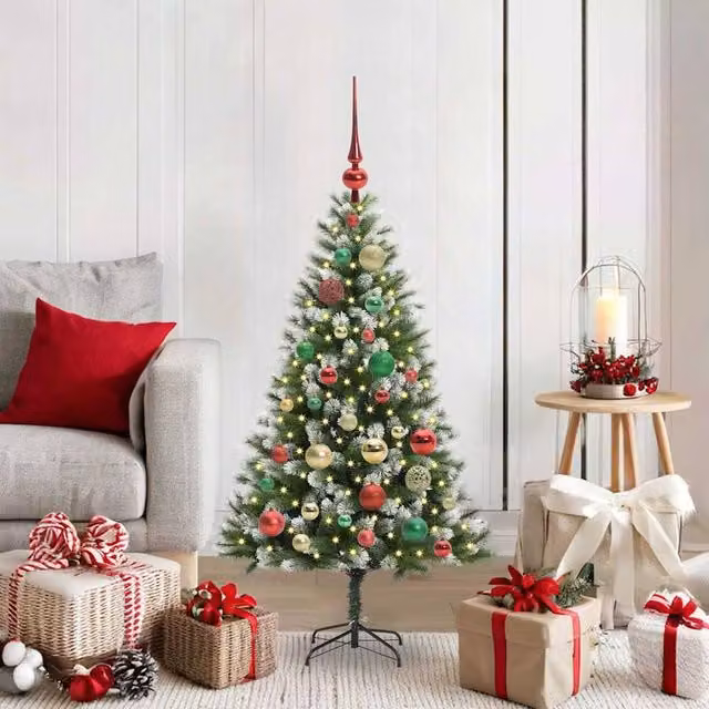 Berkfield Home Artificial Hinged Christmas Tree with Flocked Snow, Green, Height: 120 cm