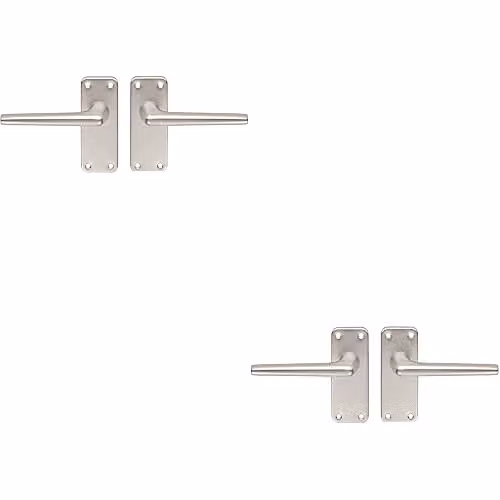 Loops Pair of Straight Tapered Handles on Latch Backplate, Brushed Silver Aluminium, W: 102 mm, H: 41 mm