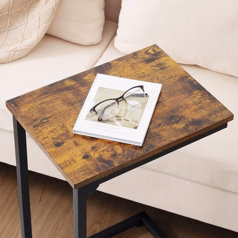 FORGEVIO Industrial Side Table with Metal Frame and Brown Wood Finish – 4