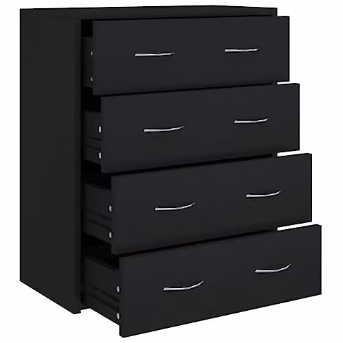 vidaXL Modern Sideboard with 4 Drawers, Black, W: 60 cm, D: 30.5 cm, H: 71 cm