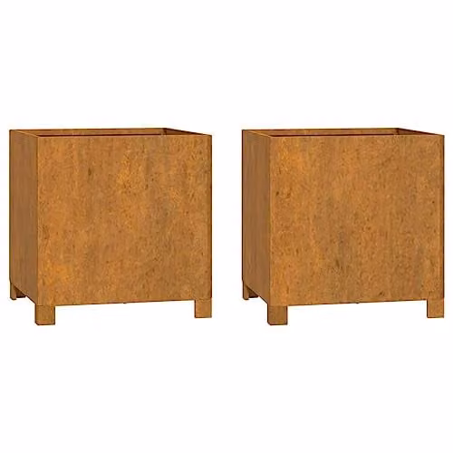 vidaXL Set of 2 Rusty Corten Steel Planters with Legs, Brown, W/D/H: 40 x 40 x 40 cm – 1