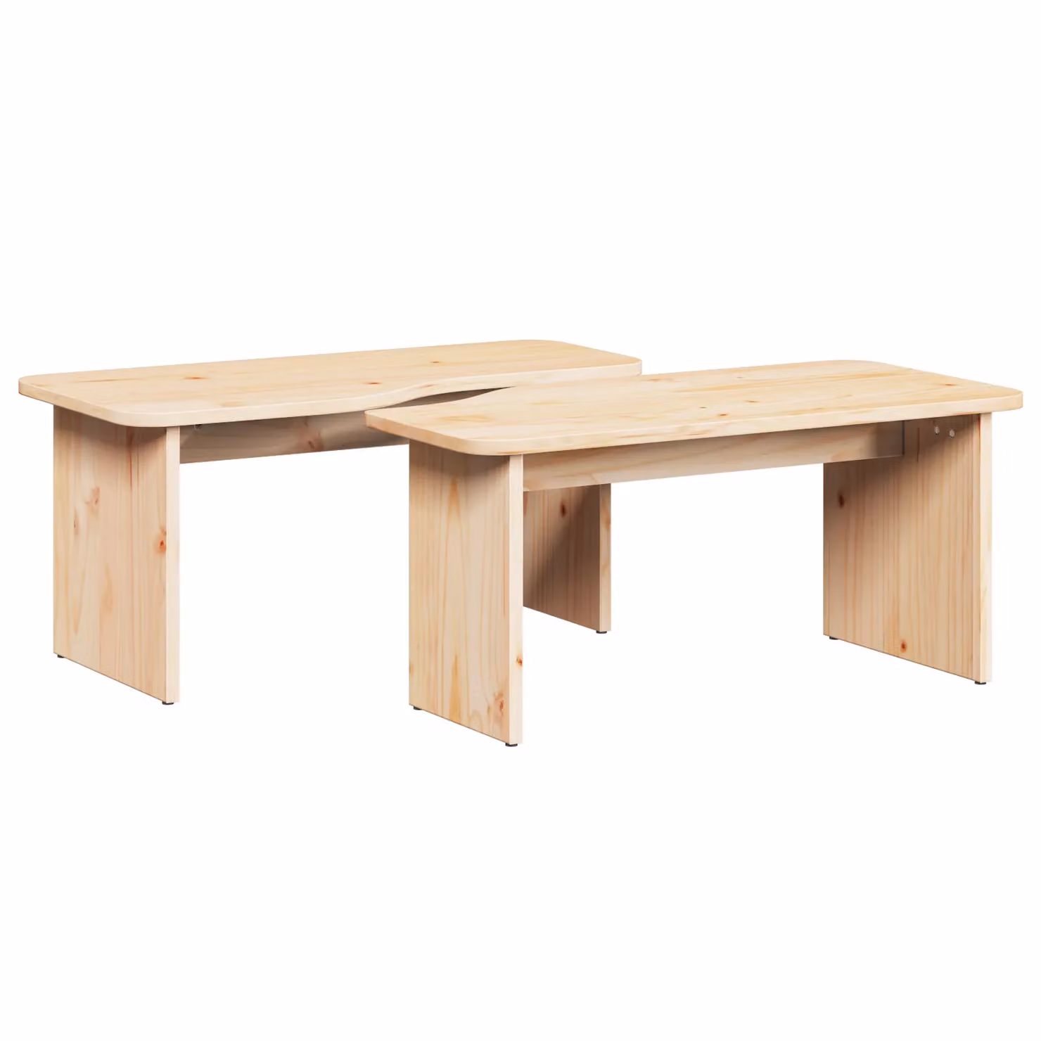 Berkfield Home 2-Piece Nested Coffee Table Set in Brown Natural Solid Pine Wood – 2