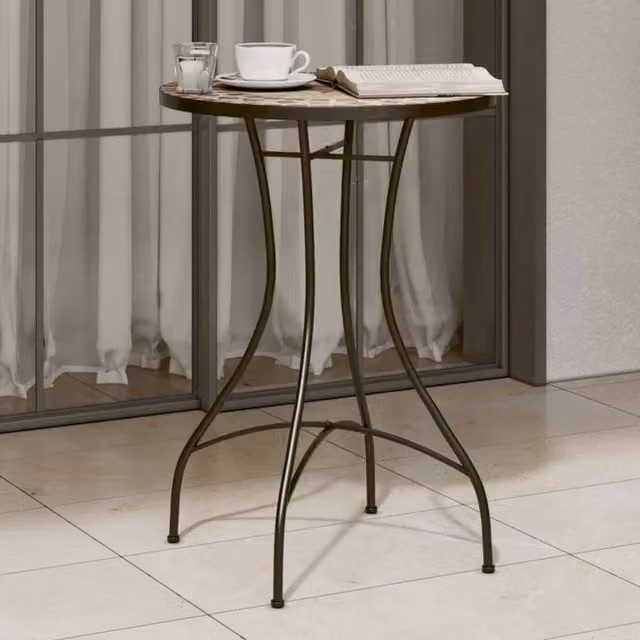 Berkfield Home Mosaic Bistro Table in Terracotta, White and Orange Ceramic and Metal, W: 50 cm, D: 70 cm