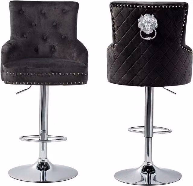 PAWNORA Velvet Lion Knocker Bar Stool in Black – 1
