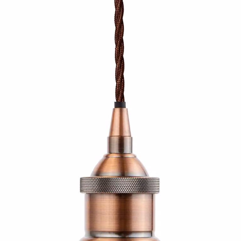 SE Home St Edmund's Pendant Light in Pale Grey with Antique Copper and Brown Twisted Details