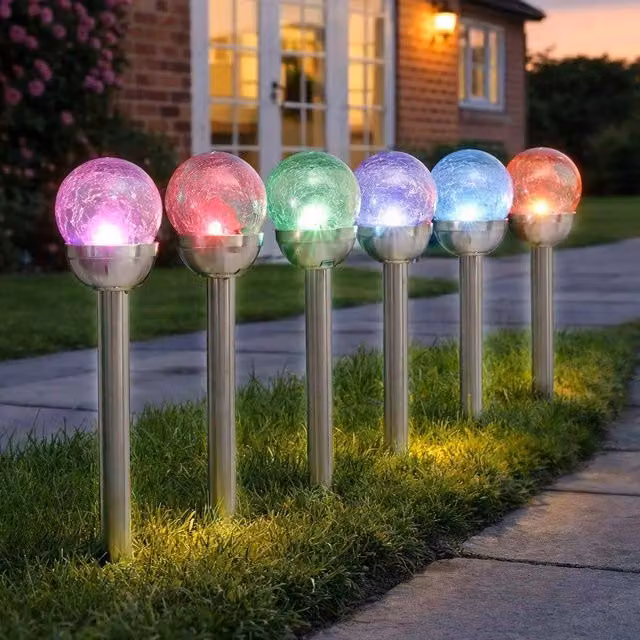 Voltico Solar Crackle Glass Ball Garden Lights with Ground Spike, White and Multicolour, 6 Pack