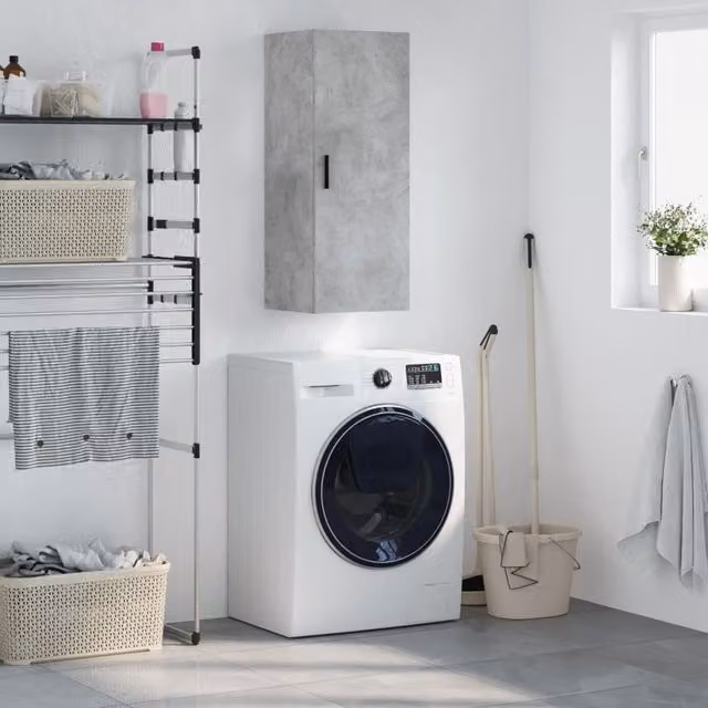 Berkfield Home Wall Mounted Cabinet in Grey with Hinged Doors, W/D/H: 34.5 x 34.0 x 90.0 cm – 1