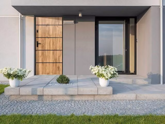 Vente-unique Steel and Stainless Steel Front Door in Light Oak Effect, H 207 x W 100 cm