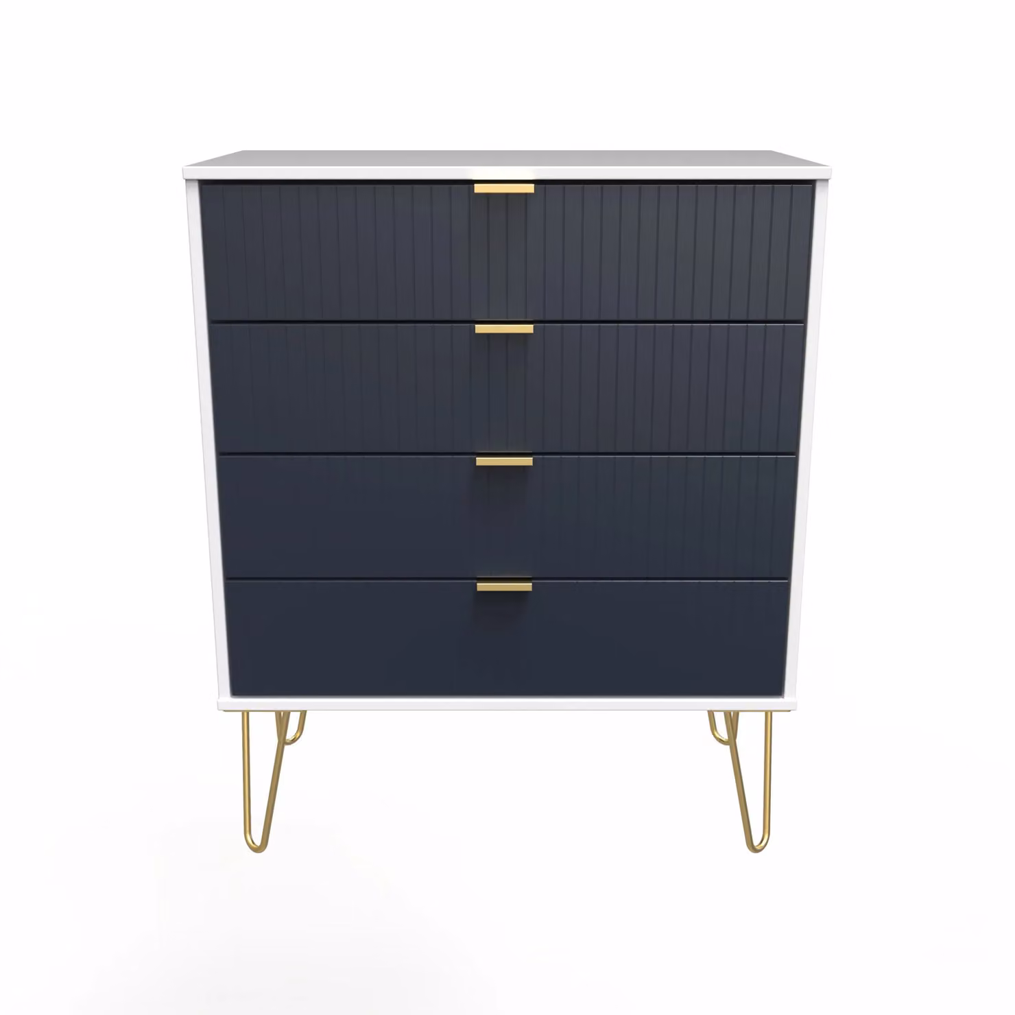 Ready Assembled 2 U Bexley 4 Drawer Chest in Dark Blue and Gold – 2