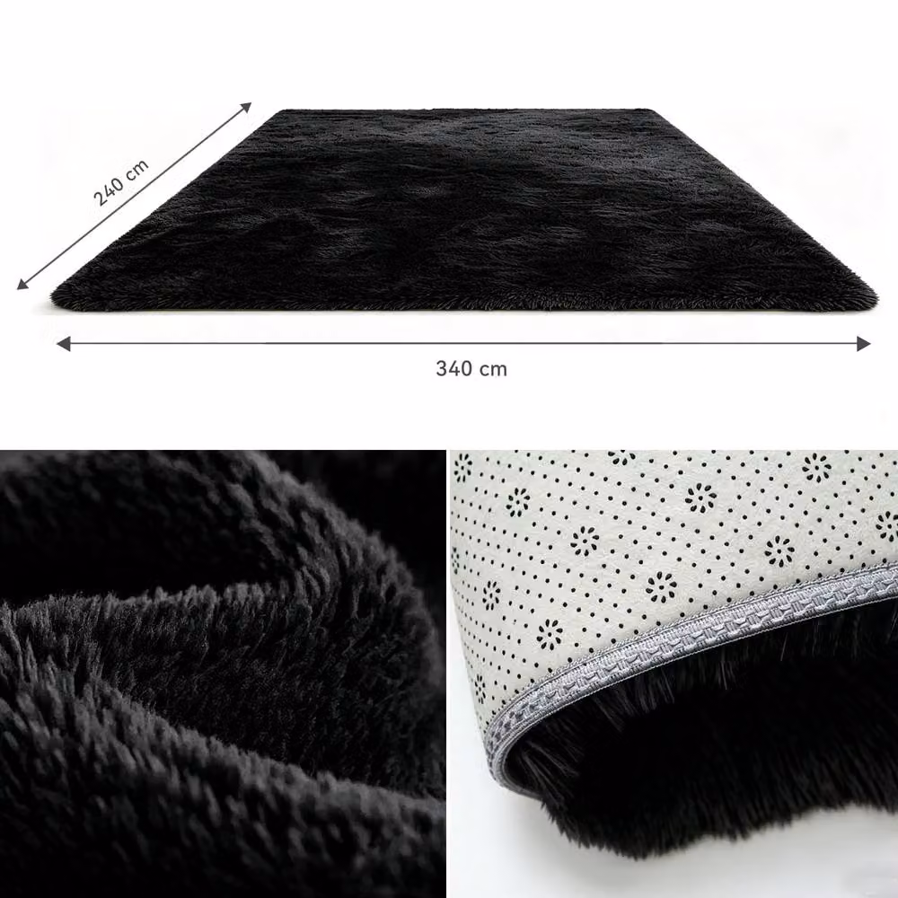 MCC Direct Faux Fur Rectangular Shaggy Area Rug in Black, W: 240 cm, D: 340 cm – 8