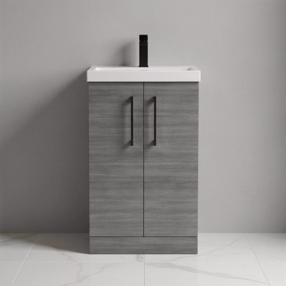 Balterley Bathroom 2 Soft Close Door Vanity Basin in Anthracite Grey Woodgrain, W: 50 cm – 2