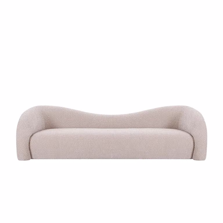 Dome Deco AMANA Upholstered Art Deco Sofa in Pink and Beige