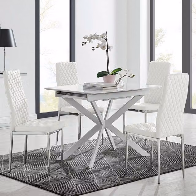 FurnitureboxUK LIRA 100 Extending Kitchen Dining Table and 4 Milan Chairs in White