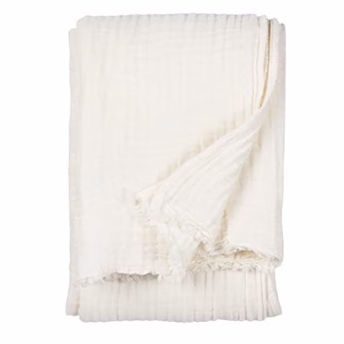 Yard Lark White Cotton Muslin Woven Throw with Fringes, W/D/H: 240 x 260 cm – 1