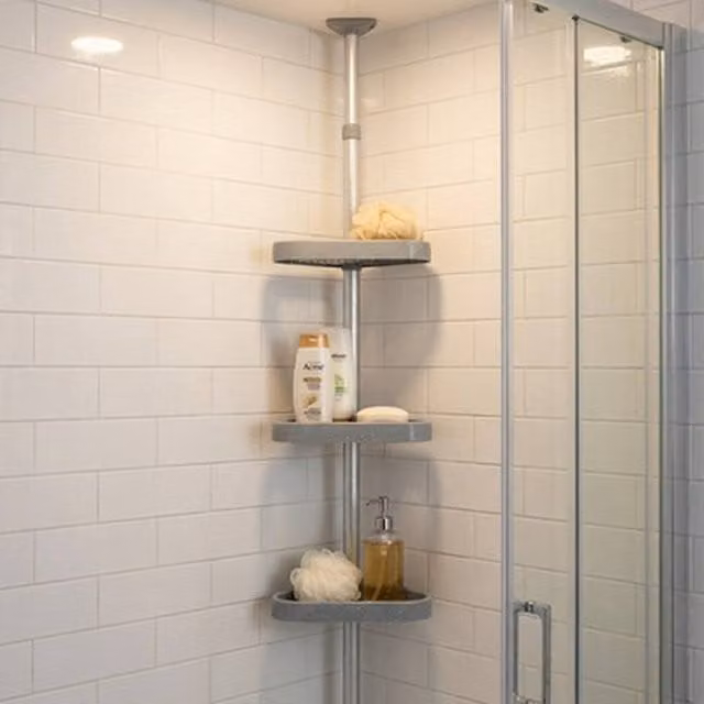 NESTLUNE Triple Shelf Telescopic Shower Caddy in Grey