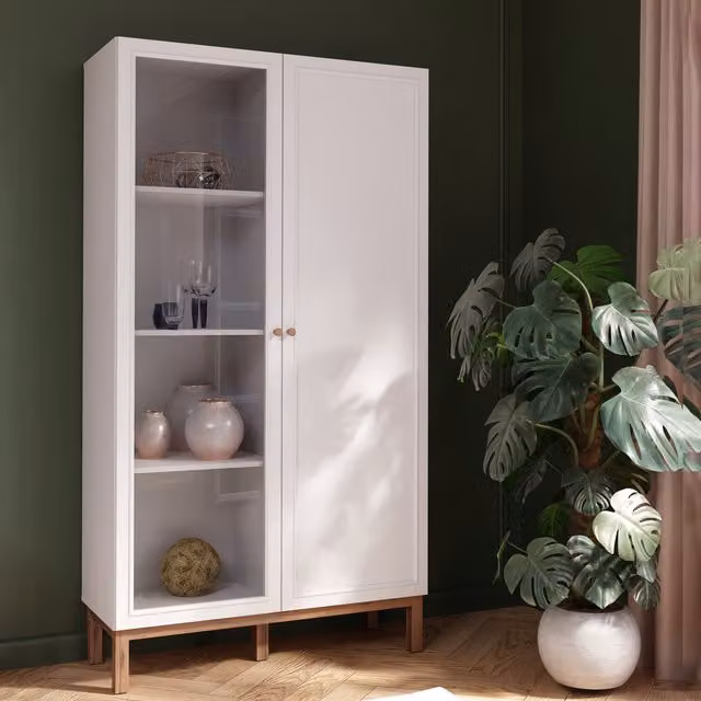 Furniture To Go Wensley Modern Display Cabinet in Grey and White with Glass Doors and Soft Close Shelves