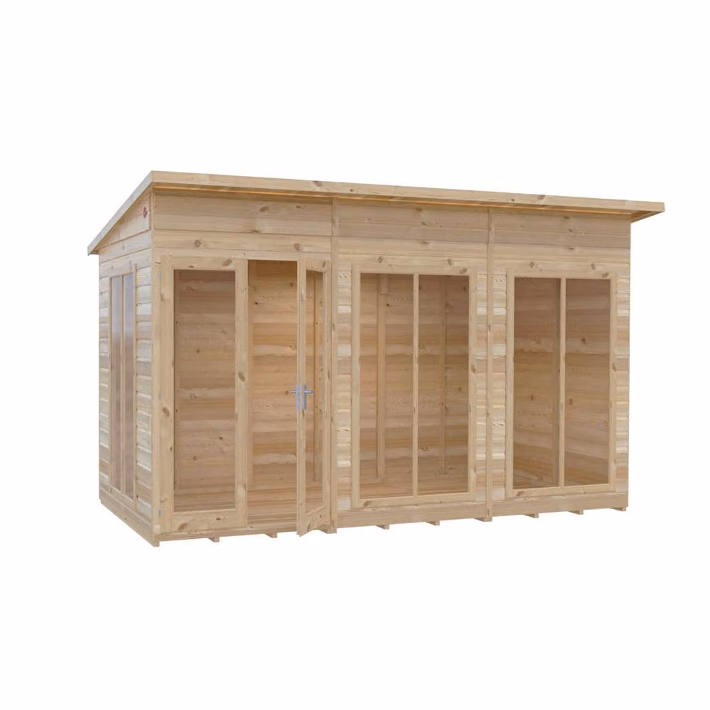 Shires Lela 12x6 Wood Summerhouse in Light Brown, W: 357 cm, D: 185.8 cm, H: 228.4 cm – 2