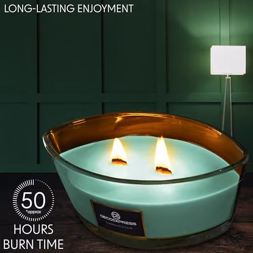 Deco Express Fresh Sheets Scented Woodwick Crackle Candle in Green – 4