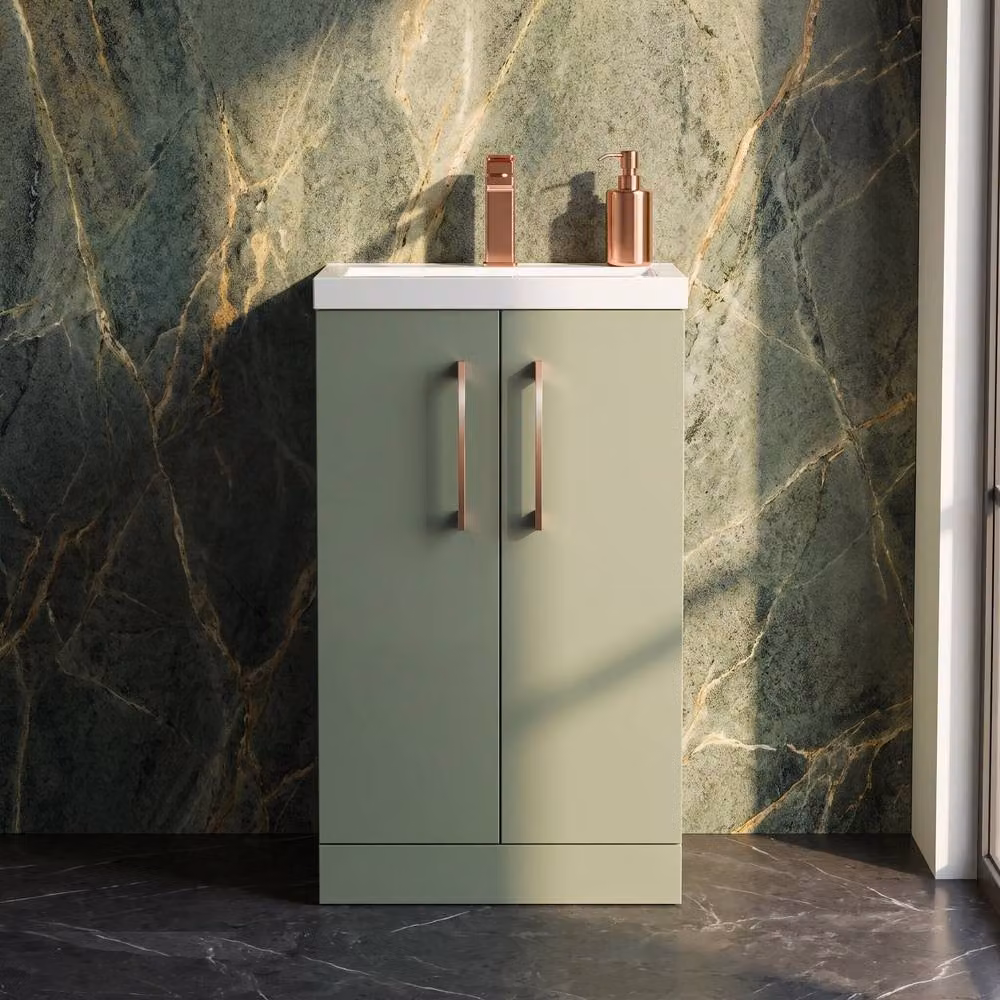 Balterley Modern Freestanding Bathroom Vanity Basin Unit in Matt Satin Green with Soft Close Hinged Doors – 3