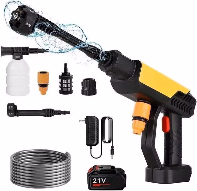 VOGREX Portable Cordless Car High Pressure Washer with 2 Rechargeable Batteries in Yellow