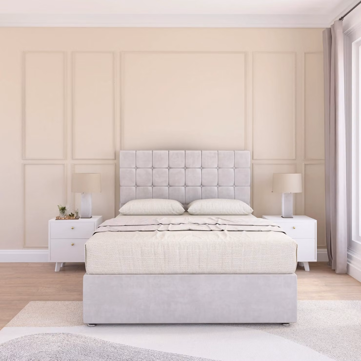Sloomy Alabama Single Divan Bed Base with Floor Standing Headboard in Silver Fabric, W/D/H: 90 x 200 cm